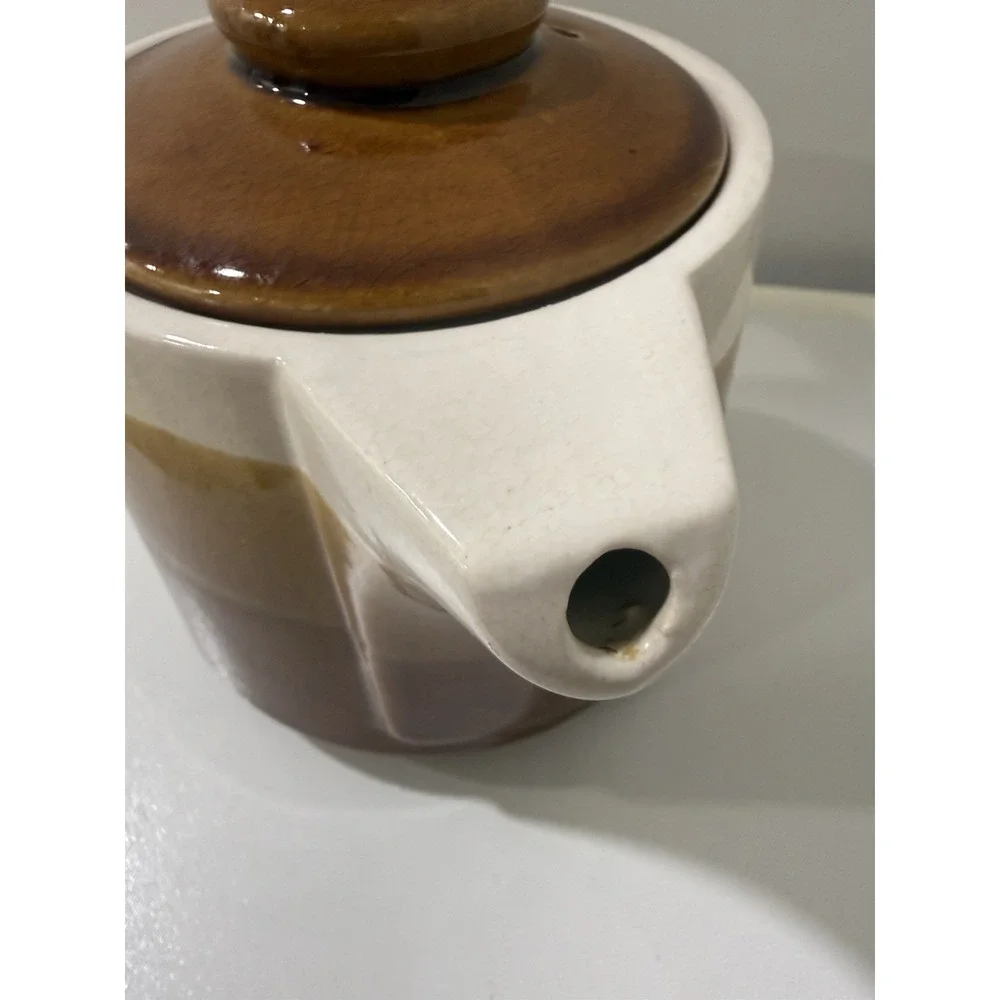 Vintage Pottery Tea Pot Creamer Tan Brown Specked Glaze with Lid Made in Japan